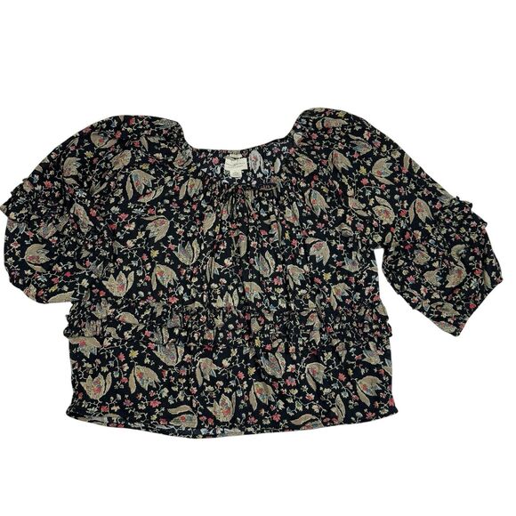 Denim & Supply Ralph Lauren Peasant Blouse Medium Black Boho Floral Ruffles Top - Picture 1 of 7